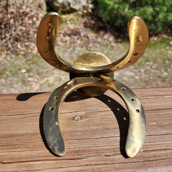 Vintage Solid Brass Double Horseshoe Candle Holder - Picture 9 of 11